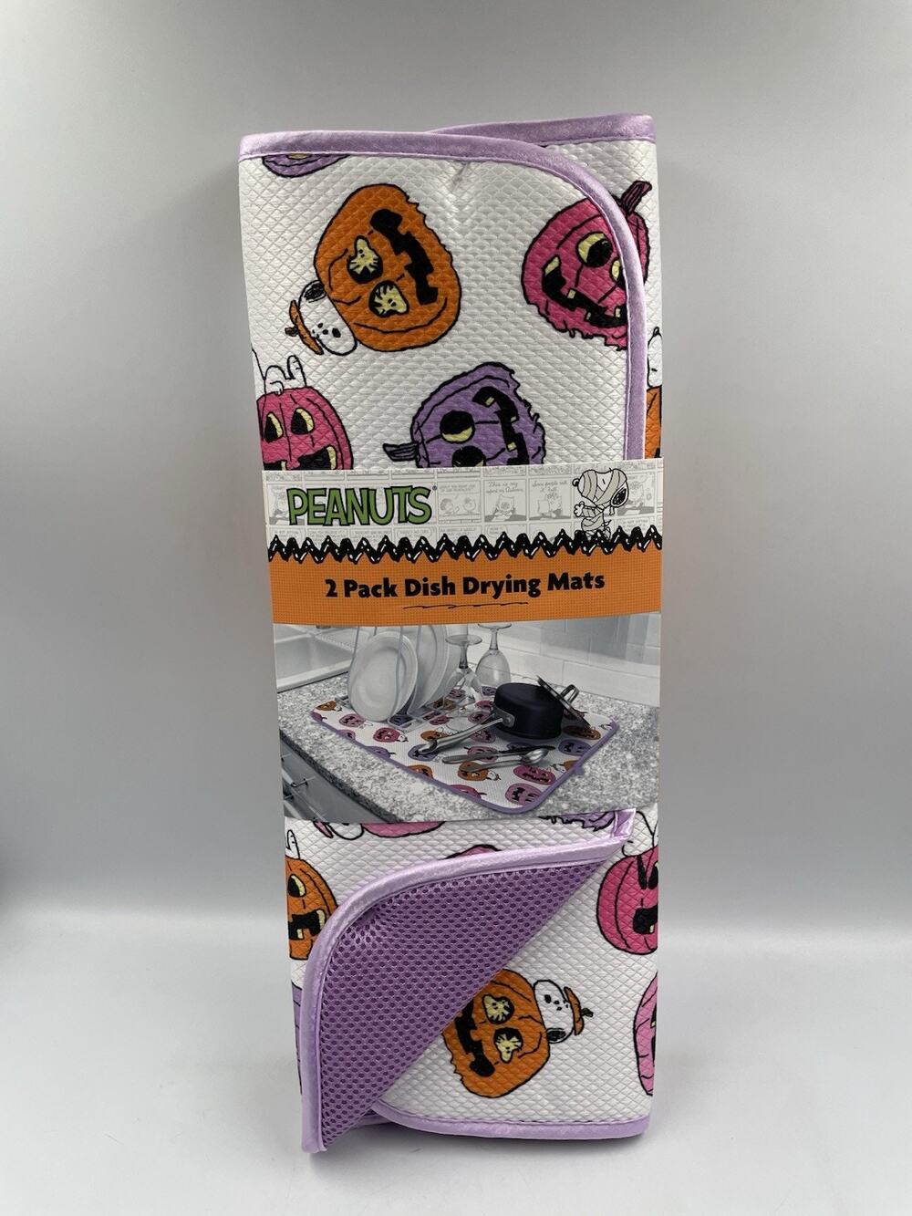 Peanuts Snoopy & Woodstock W/ Pumpkins 2 Pack Dish Drying Mat 18" x 16" NEW